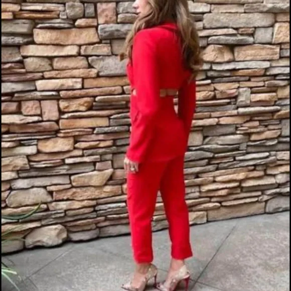 Custom Red cut out pant suit - Picture 3 of 5